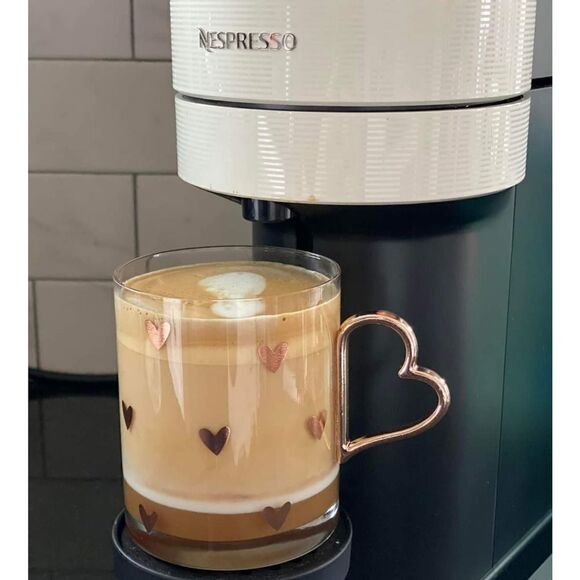 Valentines glass heart handle coffee mug clear with gold hearts set of 2 - Picture 2 of 13